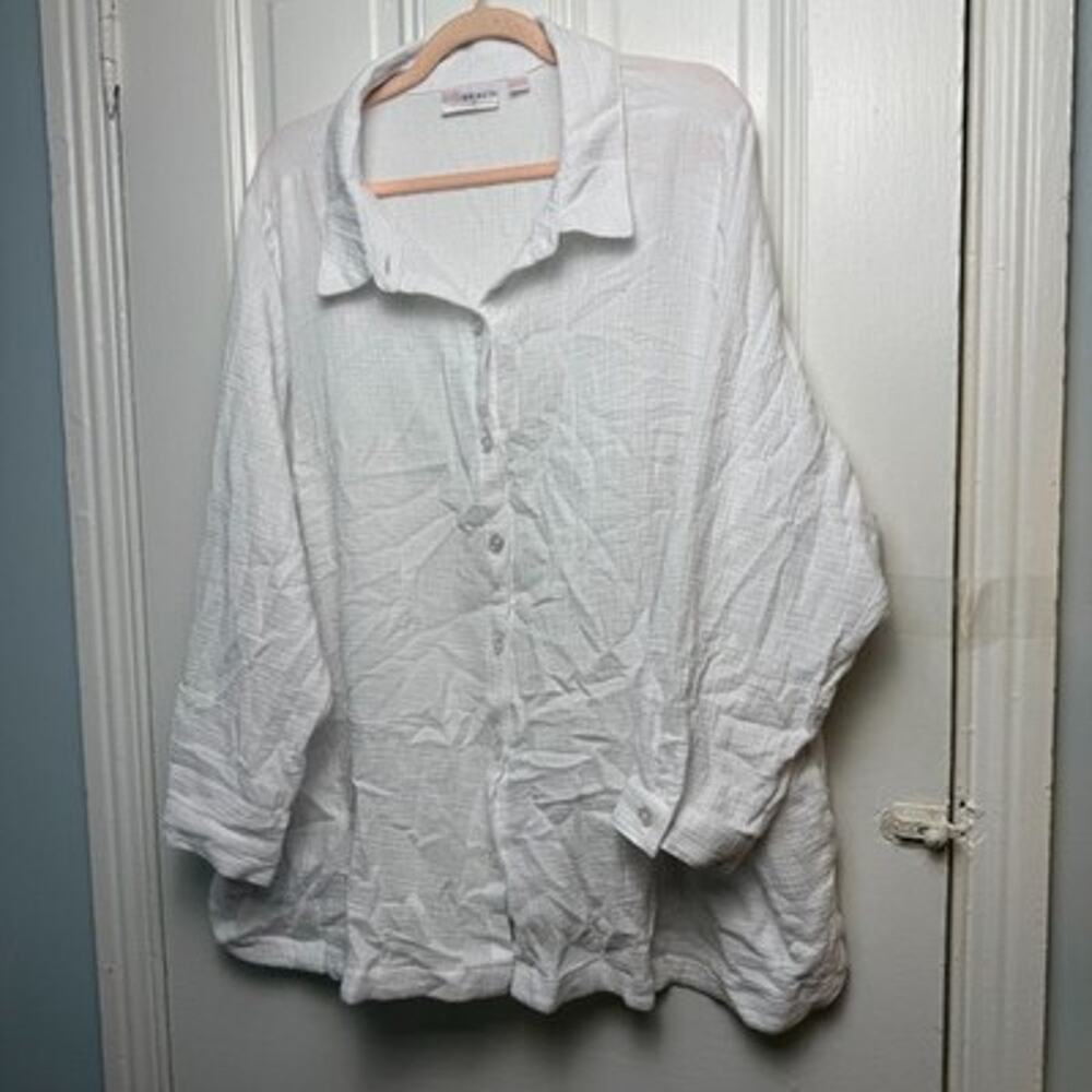 Belle Beach Kim Gravel Cotton Gauze Shirt Womens 3X White Long Sleeve NWOT